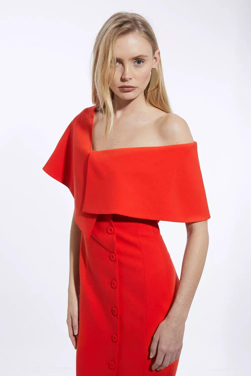 Tall Compact Stretch Off Shoulder Button Through Tailored